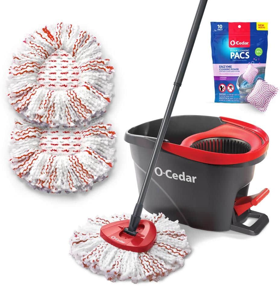 O-Cedar EasyWring Deep Clean Microfiber Spin Mop, 2 Deep Clean Refills &  PACS Floor Cleaner, Lavender Scent 10-Count