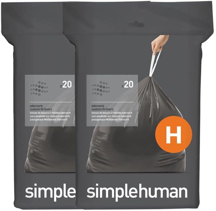 simplehuman 8 Gal. to 9 Gal. (30L to 35L) Code H Odorsorb Custom Fit Drawstring Trash Bags (40-Count) (2-Pack of 20 lin.)