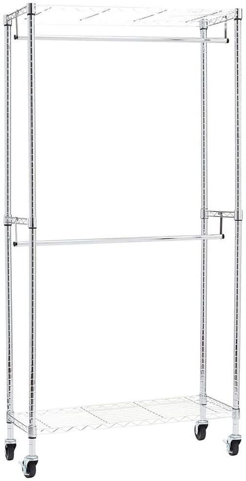 Chrome Steel Garment Clothes Rack With Double Rod 36 in. W x 72 in. H