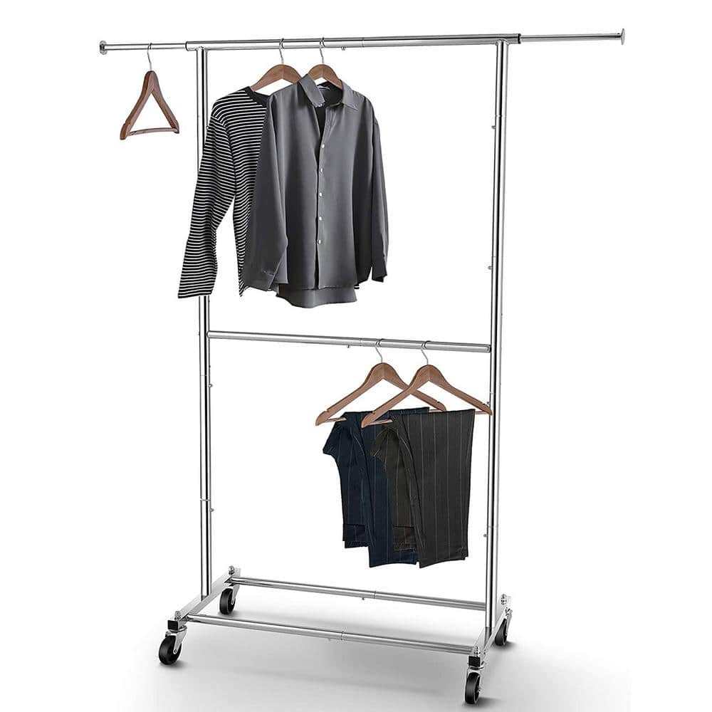 Chrome Metal Garment Clothes Rack with Extendable Rod 30.5 in. W x 65 in. H
