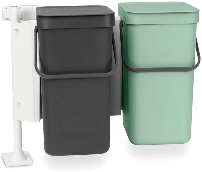 Brabantia Sort and Go Built-in Bin, 2 x 3.2 Gal. (2 x 12 l) - Jade Green/Gray