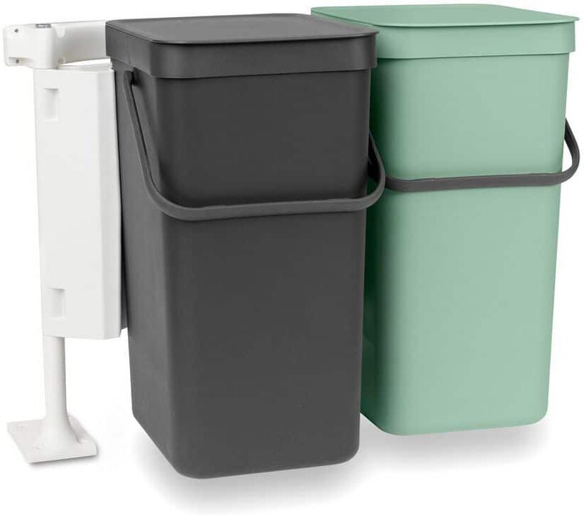 Brabantia Sort and Go Built-in Bin, 2 x 4.2 Gal. (2 x 16 l) - Jade Green/Gray