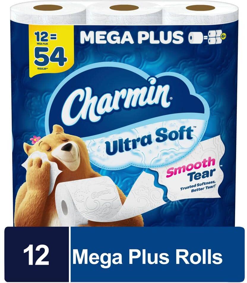 Charmin Ultra-Soft Smooth Tear Toilet Paper Rolls (12 Mega Plus Rolls)