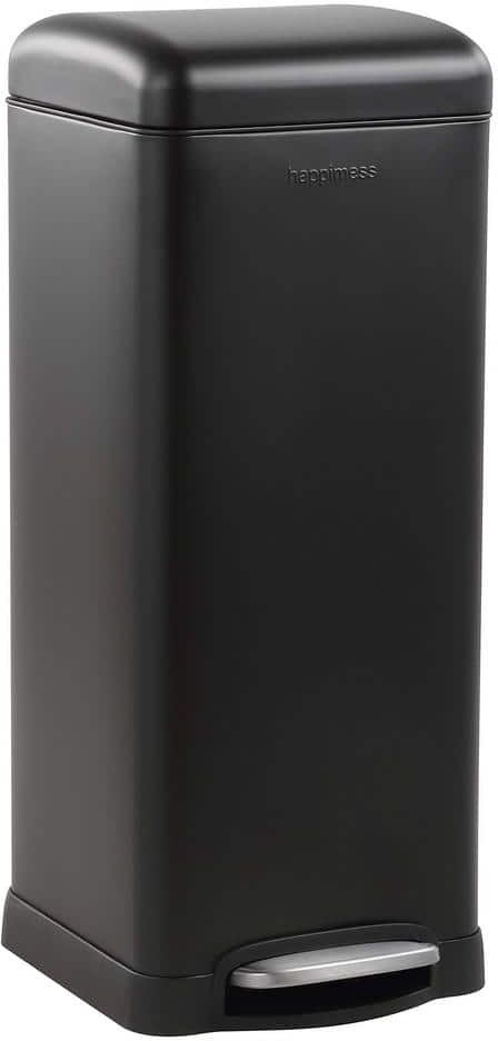 8 Gal. Black Step-Open Metal Trash Can with Soft-Close Lid