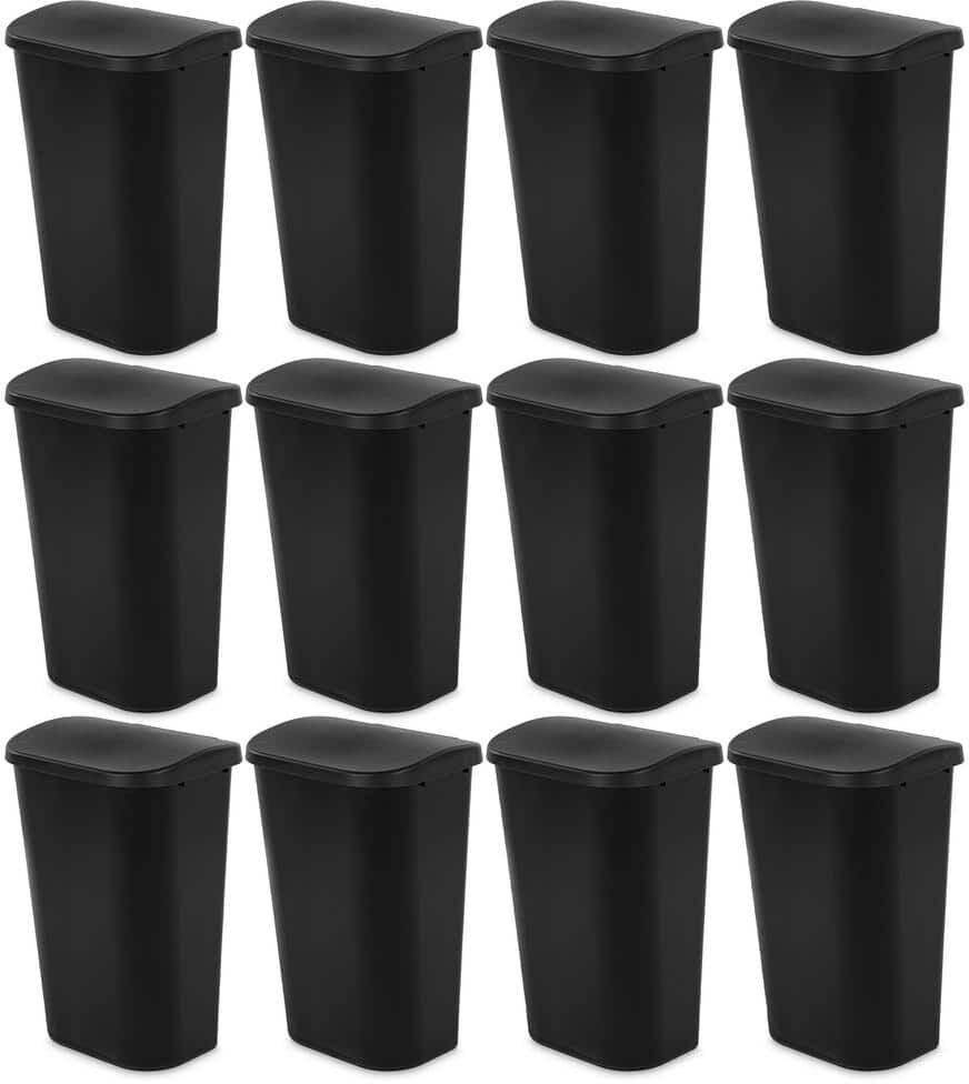 Sterilite 11.3 Gal. Black Lift Top Lid Kitchen Wastebasket Plastic Household Trash Can (12-Pack)