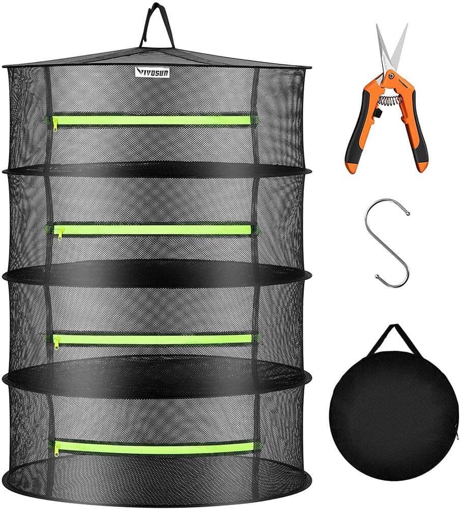 VIVOSUN 4-Layer Hanging Mesh Drying Rack with Green Zippers for Dehydrating