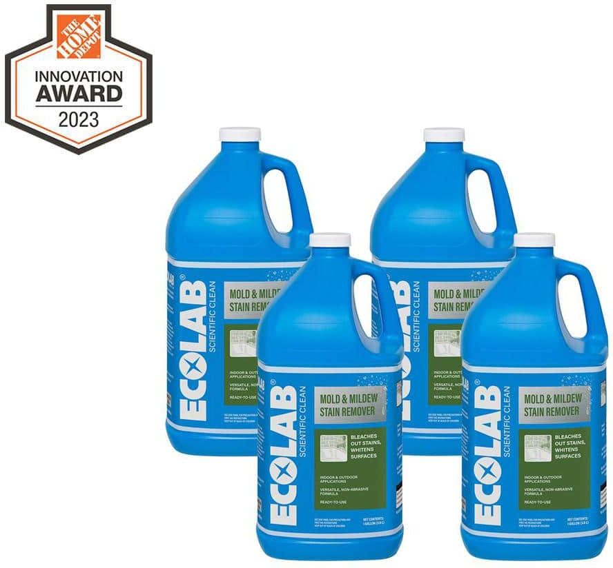 ECOLAB 1 Gal. Mold and Mildew Stain Bleach Powered Remover, Scrub Free Formula for Bathroom, Kitchen, Pool, Patio (4-Pack)