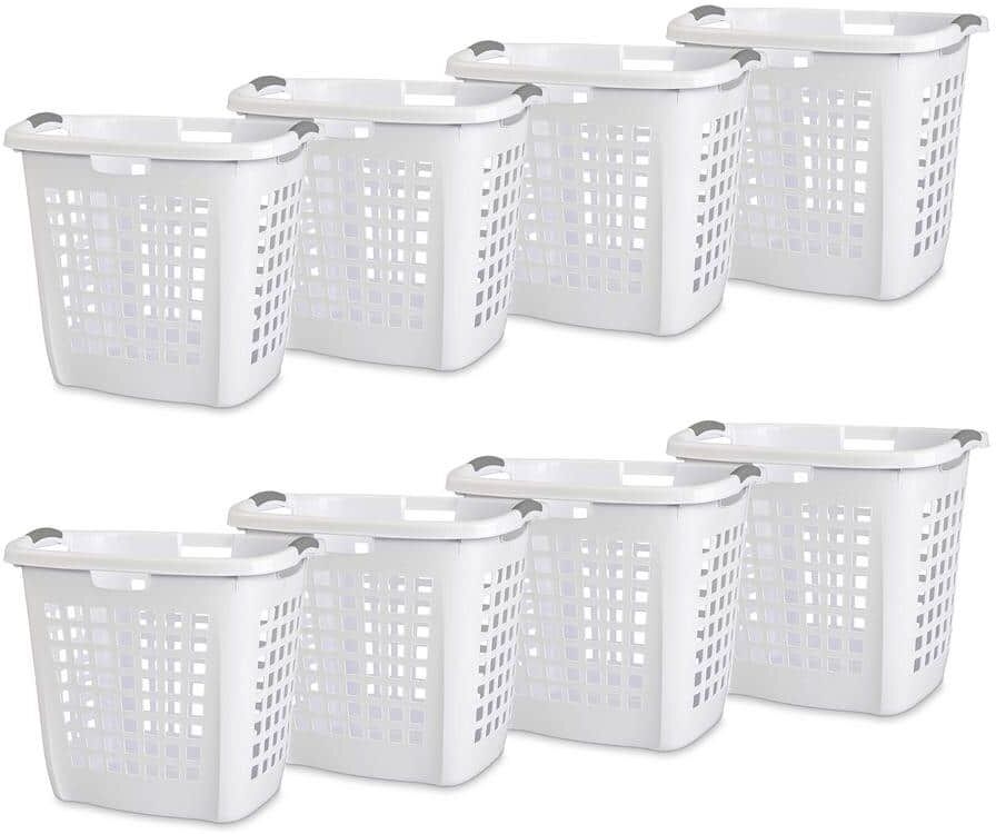 Sterilite Ultra Easy Carry Dirty Clothes Laundry Basket Hamper, White (8-Pack)