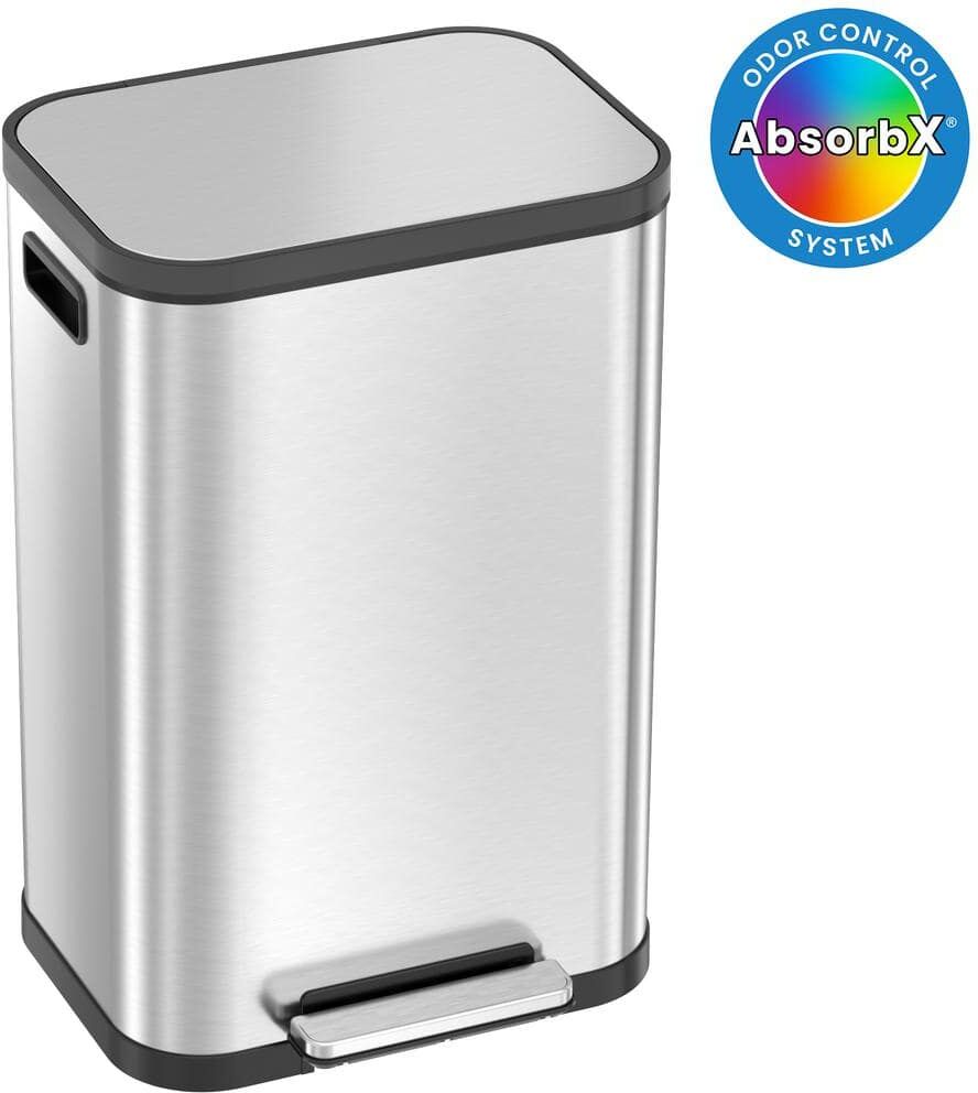 iTouchless 13.2 Gallon SoftStep ProX Stainless Steel Step Pedal Trash Can with AbsorbX Odor Filter, 50L, Kitchen, Home, Office Bin