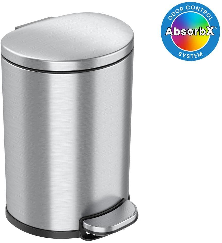 iTouchless SoftStep 2 Gal. Semi-Round Stainless Steel Step Trash Can with Odor Control System and Inner Bin for Bathroom, Kitchen