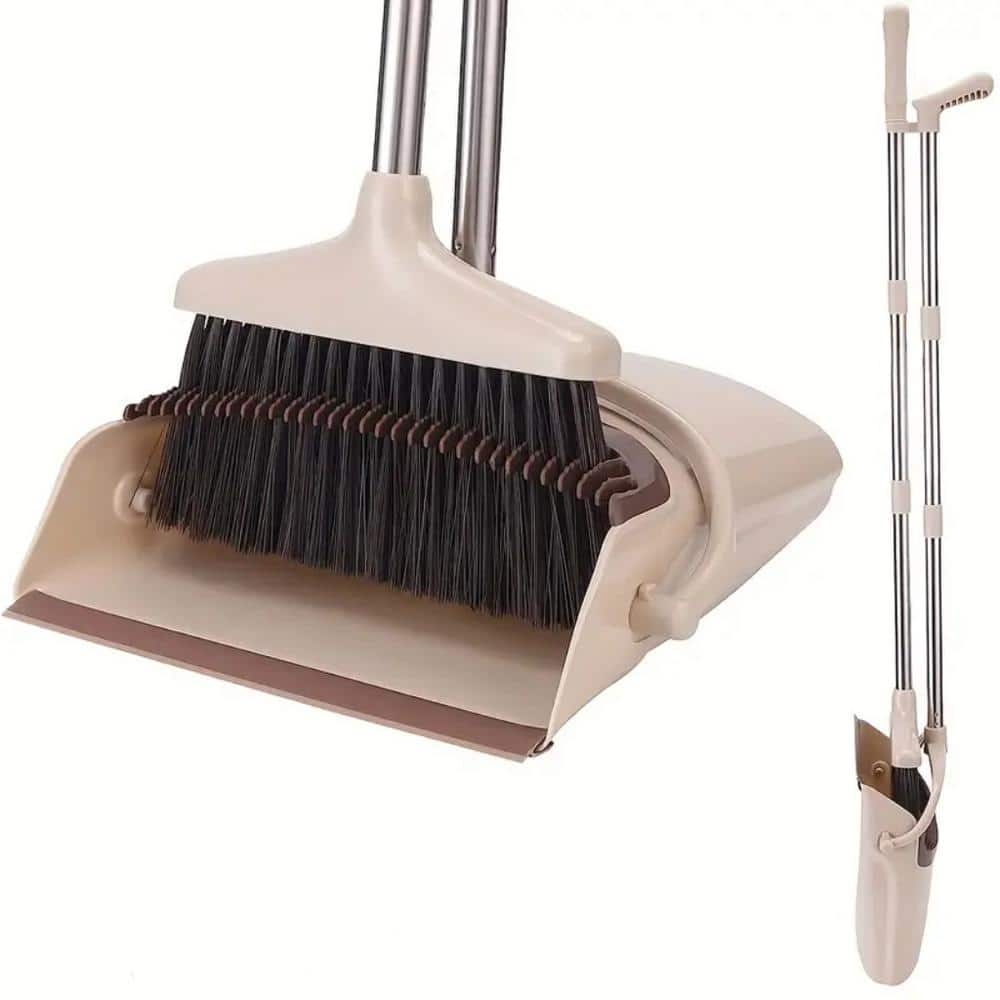 Wellco 49.6 in. Khaki Stand Up Folding Broom and Dustpan Set