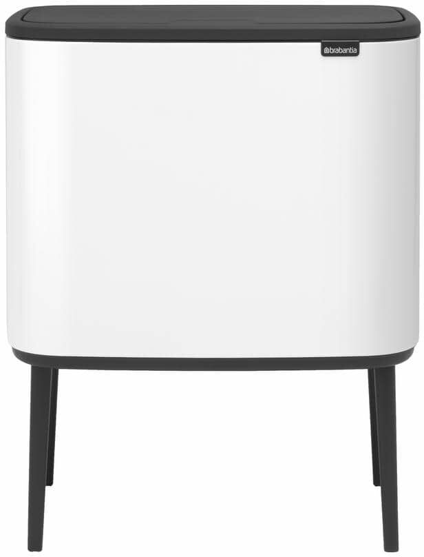 Brabantia Bo 9 Gallon Dual Compartment White Steel Rectangular Recycling Touch Top Trash Can