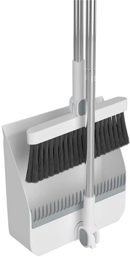 Wellco 39.4 in. White Stand Up Folding Broom and Dustpan Set