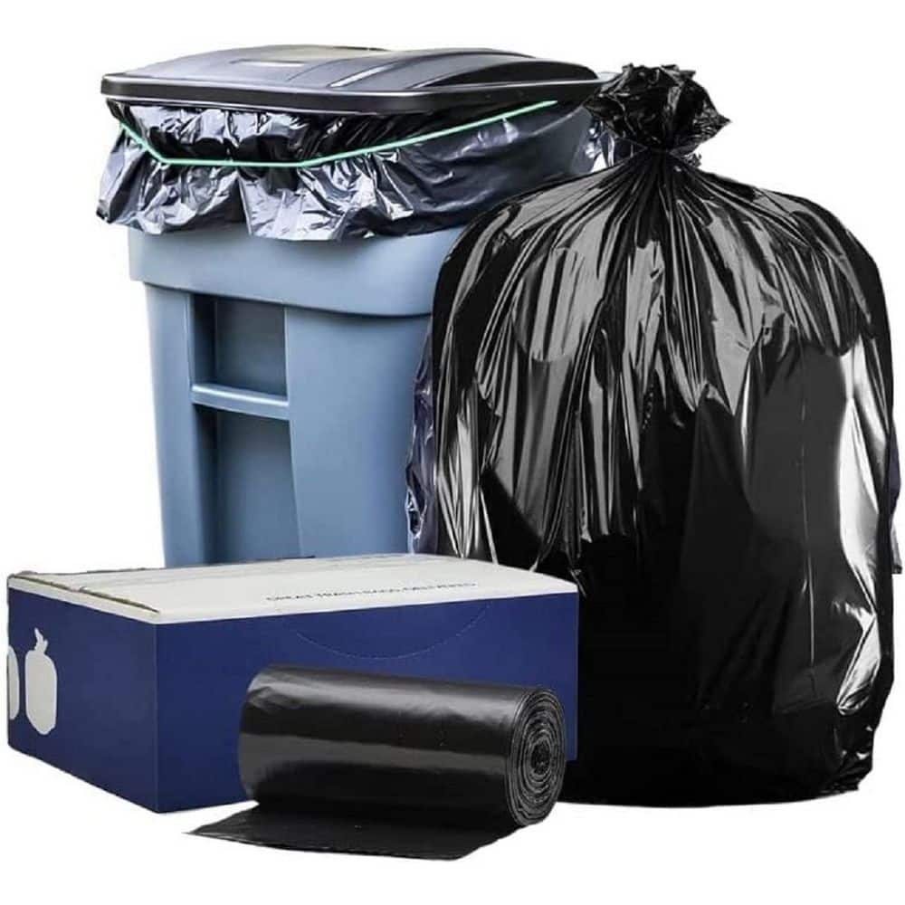 Plasticplace 50 in. W x 60 in. H 64 Gal. 3.0 mil Black Toter Compatible Trash Bags (25-Case)