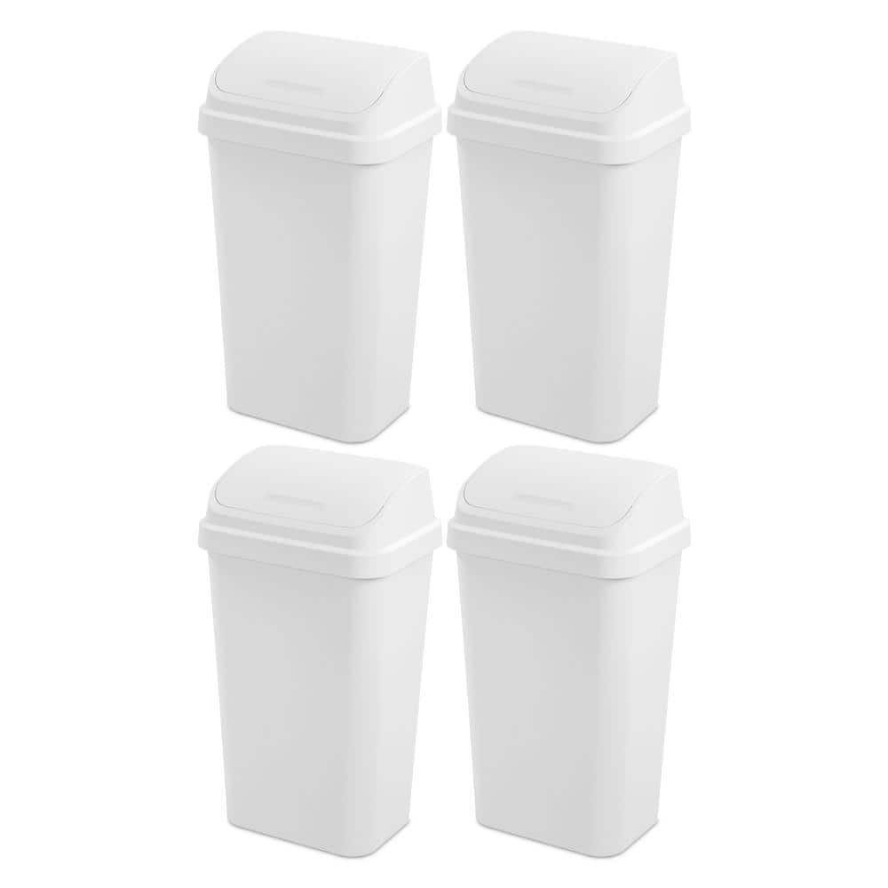 Sterilite 13 Gal. White Swing Top Lid Kitchen Wastebasket Plastic Household Trash Can (4-Pack)
