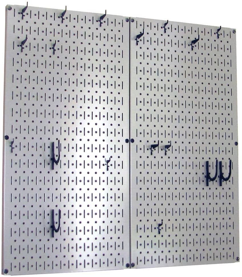 Wall Control Kitchen Pegboard 32 in. x 32 in. Metal Peg Board Pantry Organizer Kitchen Pot Rack Gray Pegboard and Black Peg Hooks