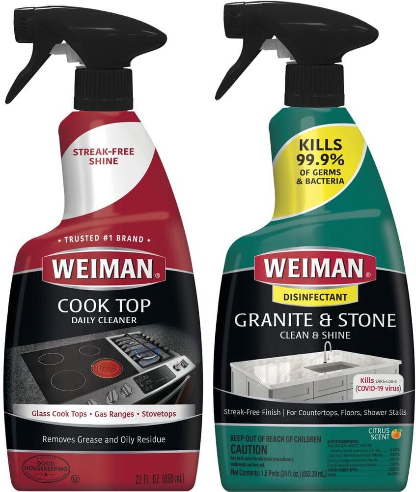 Weiman 24 oz. Granite and Stone Countertop Cleaner and Polish Spray and 22 oz. Stovetop Cleaner for Daily Use Spray