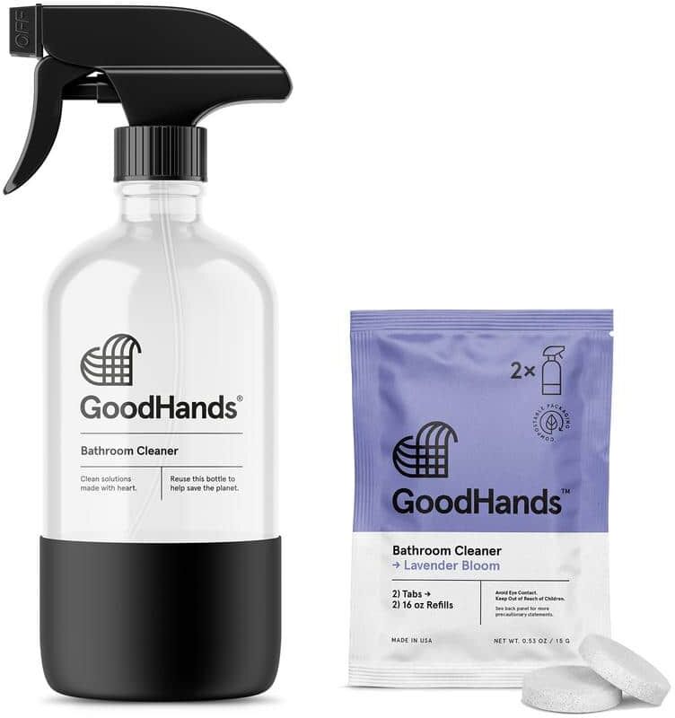 GoodHands 16 oz. Lavender Bloom Scented Bathroom Cleaner Tabs with Reusable Glass Bottle Starter Kit (Includes 6 Refills)