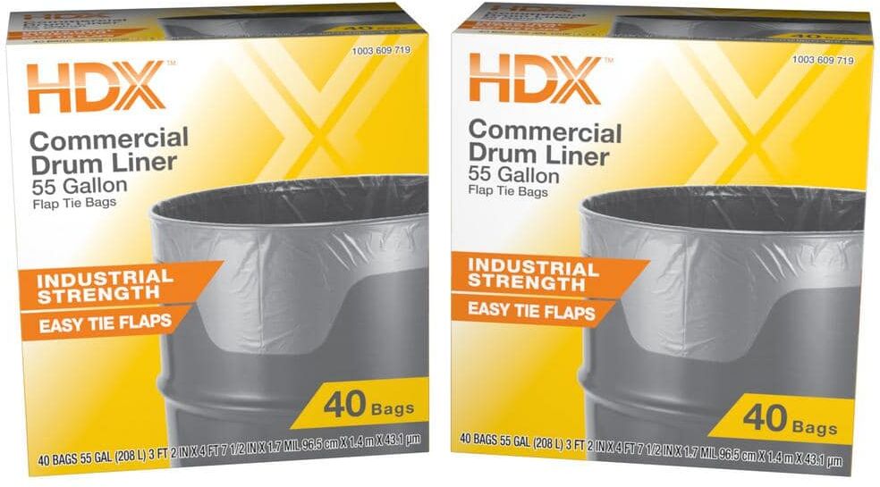 HDX 55 Gallon Clear Heavy-Duty Flap Tie Drum Liner Trash Bags (80-Count)