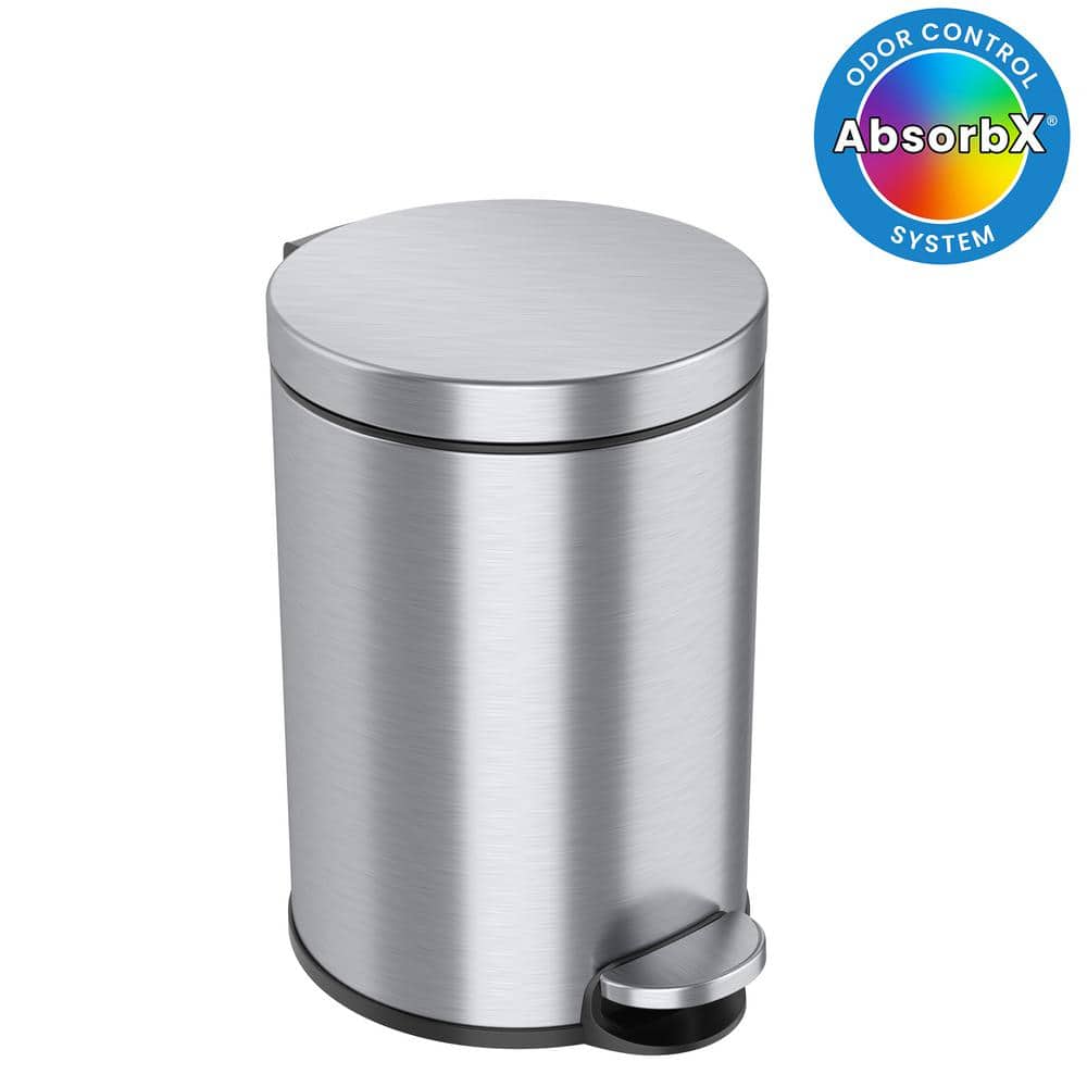 iTouchless Soft Step 3.2 Gal. Round Stainless Steel Step Trash Can with Odor Control System and Inner Bin for Bathroom, Kitchen