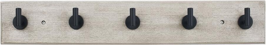 Home Decorators Collection Textured Coastal Oak 18 in. Hook Rack with 5 Matte Black Single Post Hooks