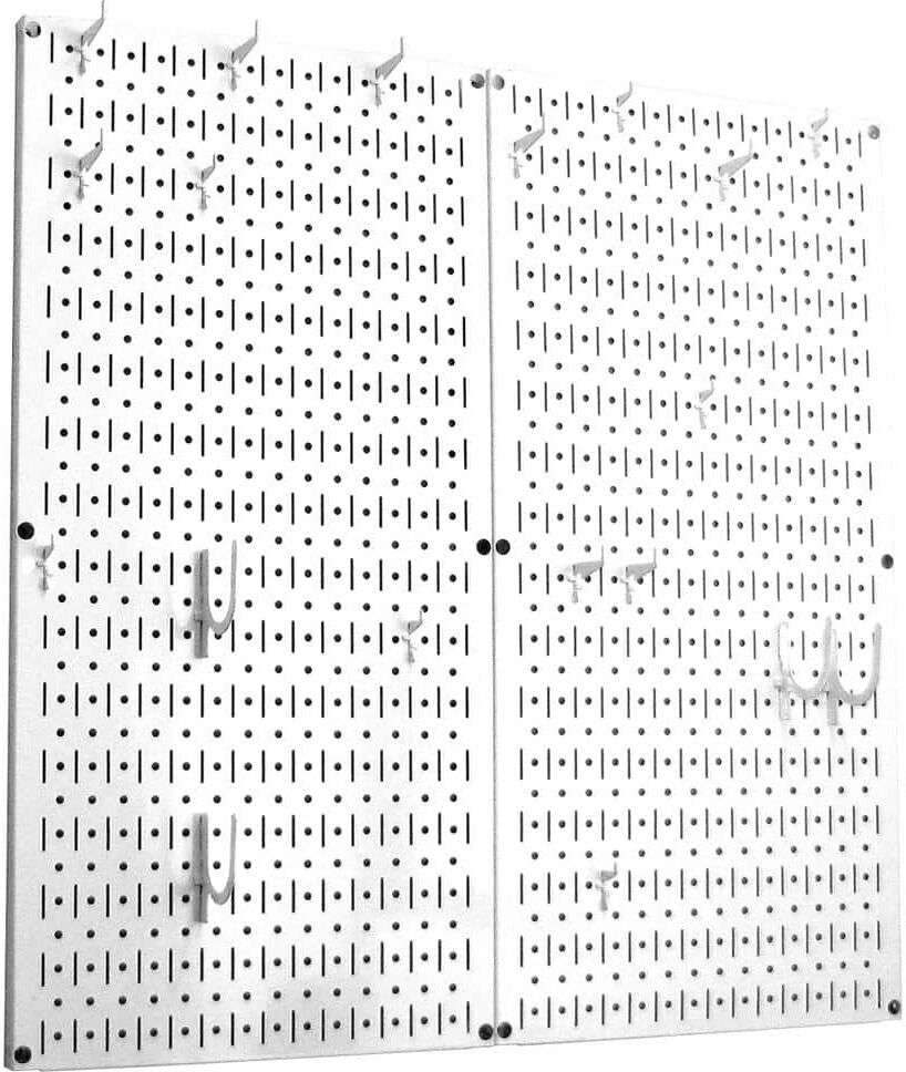 Wall Control Kitchen Pegboard 32 in. x 32 in. Metal Peg Board Pantry Organizer Kitchen Pot Rack White Pegboard and White Peg Hooks