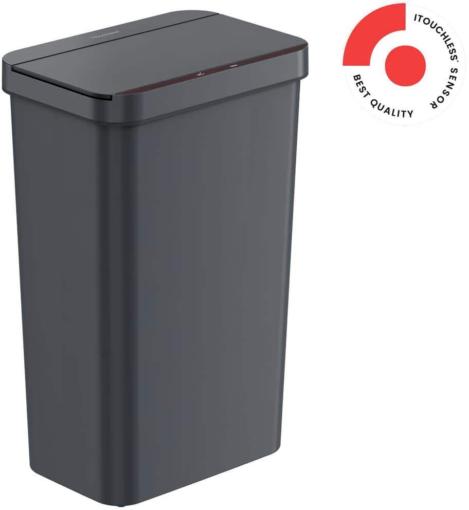 iTouchless 13.2 Gal. Black Plastic Sensor Trash Can Durable Dent-Proof 50L Rectangular Slim Bin for Kitchen Home Office Business