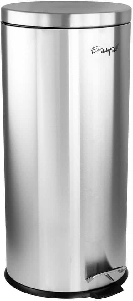 Elama 30 Liter/7.9 Gallon Soft Pedal Step Cylindrical Home and Kitchen Trash Bin in Matte Silver