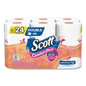 Scott ComfortPlus Toilet Paper, Double Roll, Septic Safe, 1-Ply, White, 231 Sheets/Roll, 12 Rolls/Pack, 4 PK/CT