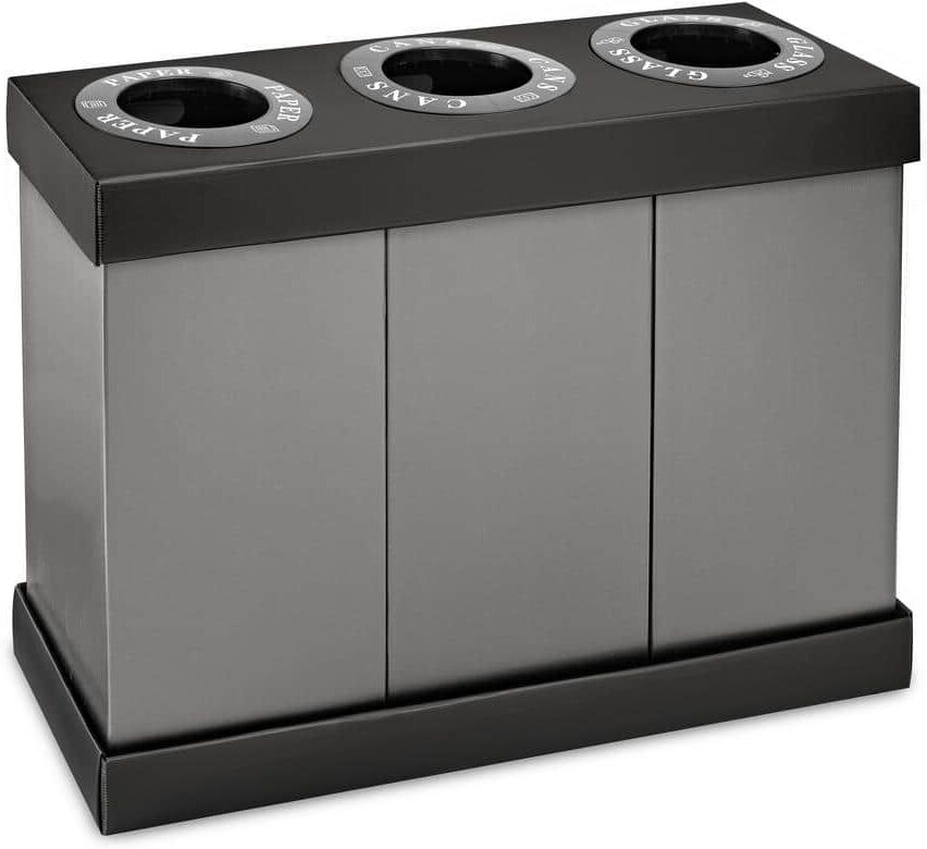 Alpine 84 gal. Black Plastic 3-Stream Recycling Bin Station Trash Can, Plastic/Cans/Waste