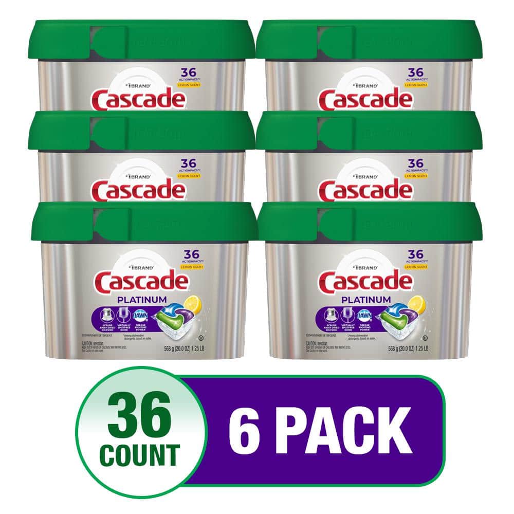 Cascade Platinum ActionPacs Lemon Dishwasher Detergent with Dawn (36-Count, 6-Pack)