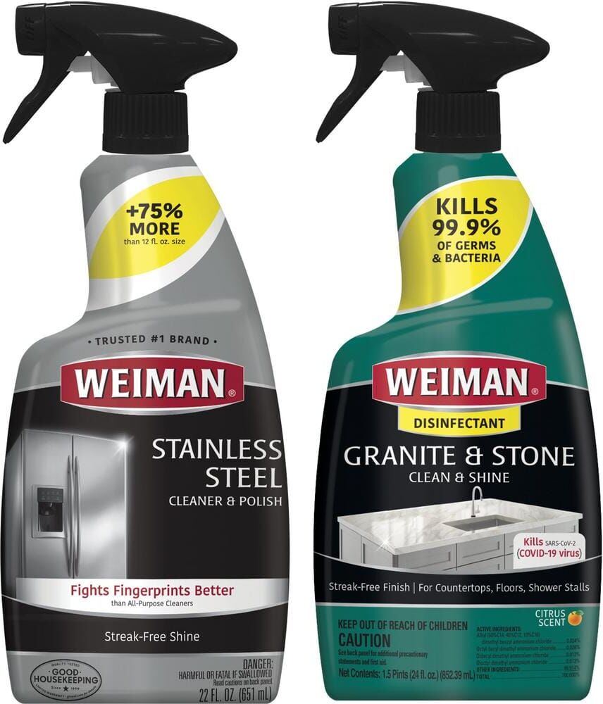 Weiman 24 oz. Granite and Countertop Stone Cleaner and Polish Spray and 22 oz. Stainless Steel Cleaner and Polish Spray