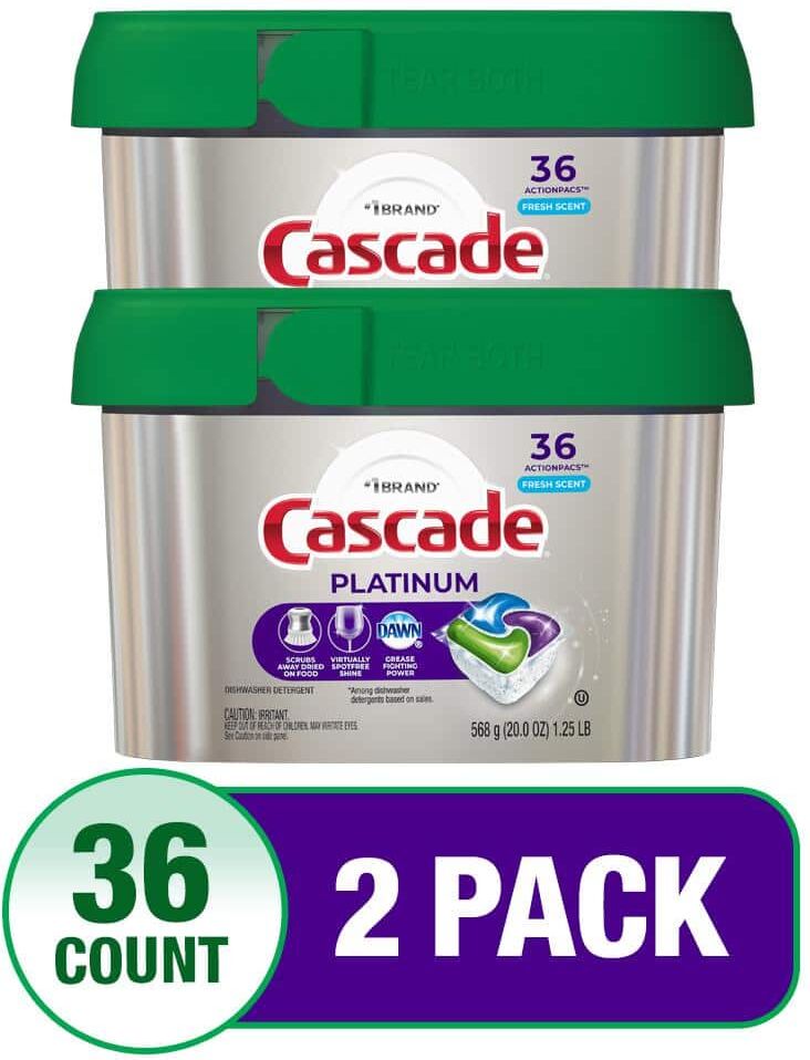 Cascade Platinum ActionPacs Fresh Scent Dishwasher Detergent with Dawn 36-Count (2-Pack)