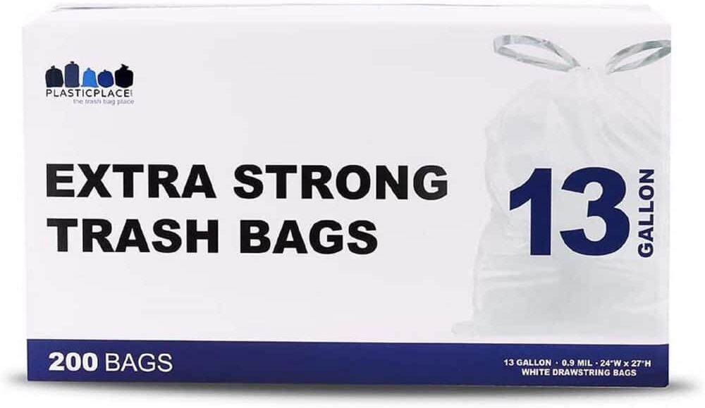 Plasticplace 24 in. W x 27 in. H 13 Gal. 0.9 mil White Flat Seal Low Density Drawstring Bags (200-Case)