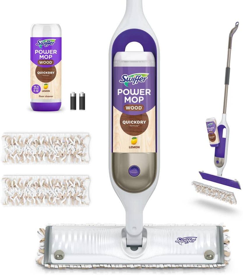 Swiffer Power Mop Wood Starter Kit (1-Power Mop, 2-Pads, Cleaning Solution and Batteries)