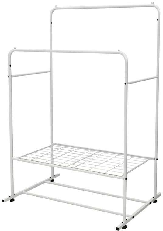 White Metal Clothes Rack Freestanding Hanger Double Rods Multi-Functional Bedroom Clothing Rack 43.3 in. W x 60.24 in. H