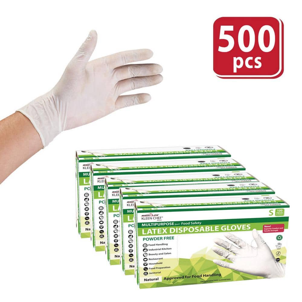 KLEEN CHEF Small, Clear, Latex Gloves Disposable Food Preparation Multi-Purpose Natural Disposable (500-Pieces)