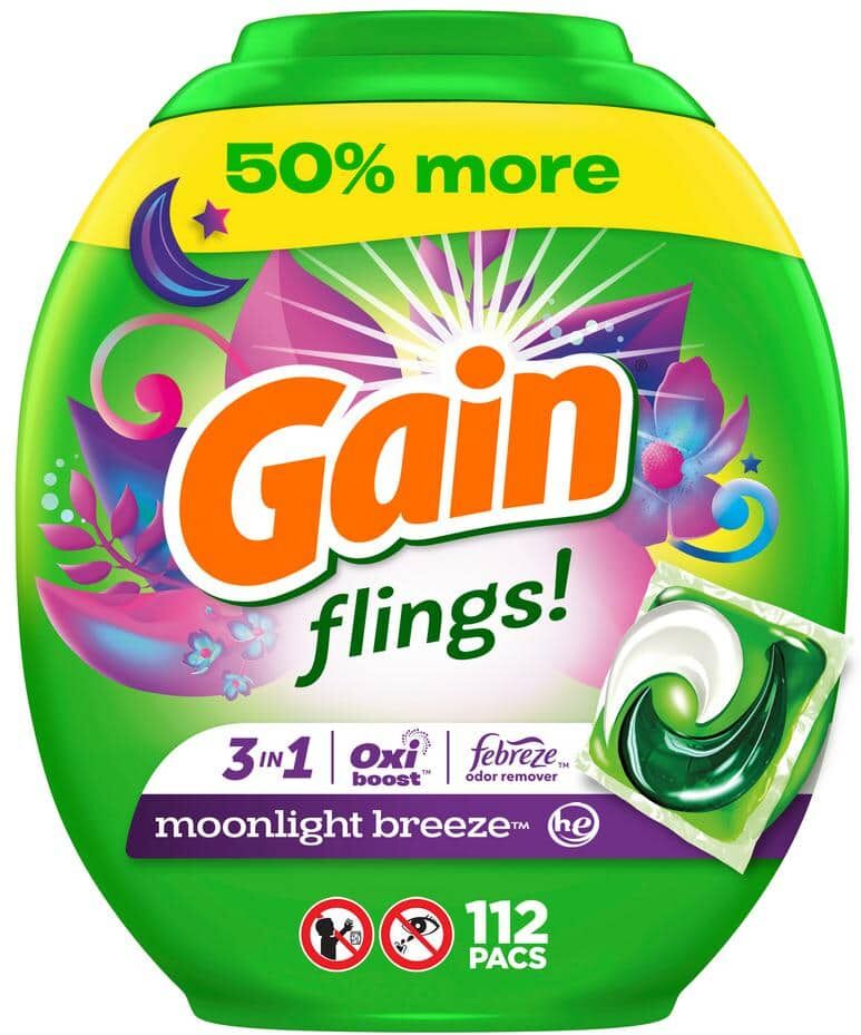 Gain Flings HE Moonlight Breeze Scent Liquid Laundry Detergent Pods (112-Count)