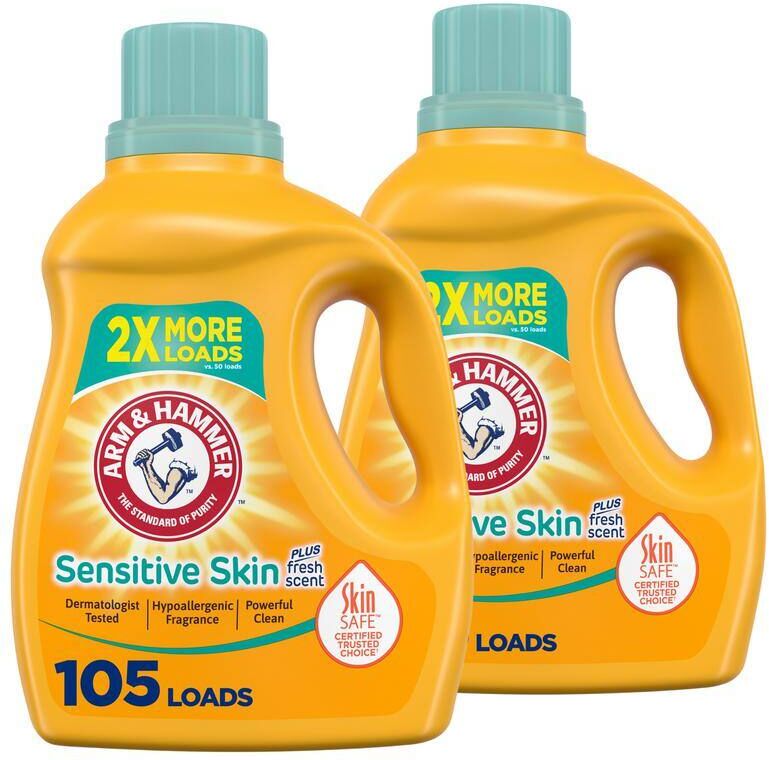 ARM & HAMMER 105 oz. Sensitive Skin Plus Scent Dual HE Liquid Laundry Detergent (105 Loads), (2-Pack)