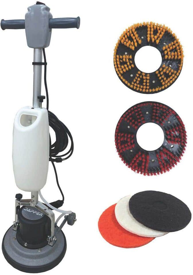 Commercial Corded Carpet and Hard Floor Buffer Cleaner Machine in Grey with Solution Tank, 2-Brushes and 3-Scouring Pads