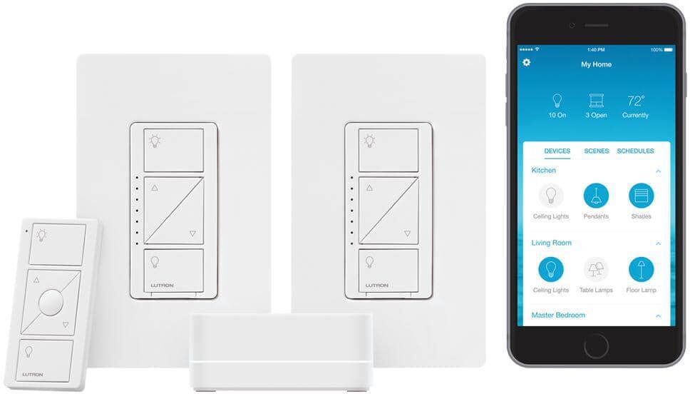 Lutron Caseta Smart Lighting Starter Kit with Smart Hub, Pico Remote, and 2 Dimmer Switches, White (CASETA-2DIMMER-BNDL)