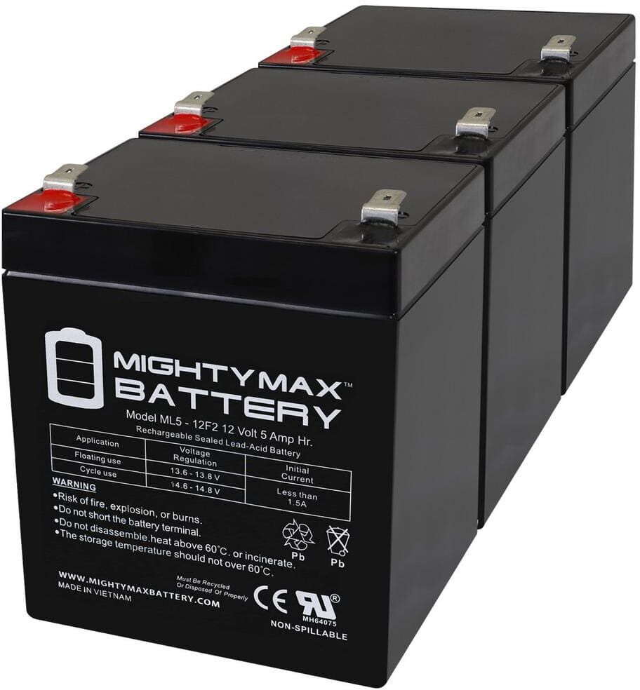 MIGHTY MAX BATTERY 12V 5Ah F2 SLA Replacement Battery for Trailer Break Away Kit - 3 Pack