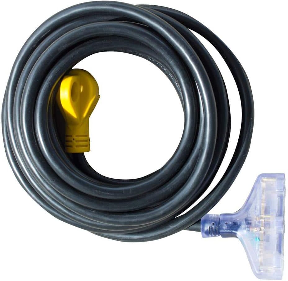 Sportsman 25 ft. RV Camper Extension Cord with Male TT-30P 30 Amp Plug to 3-Split 5-15R Outlets