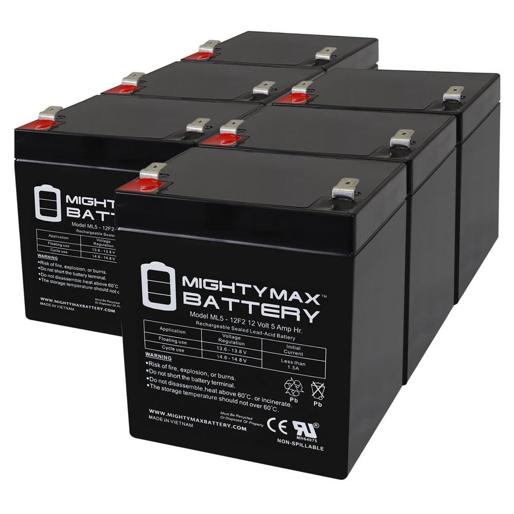 MIGHTY MAX BATTERY 12V 5Ah F2 SLA Replacement Battery for Drift Crazy Cart - 25143499 - 6 Pack