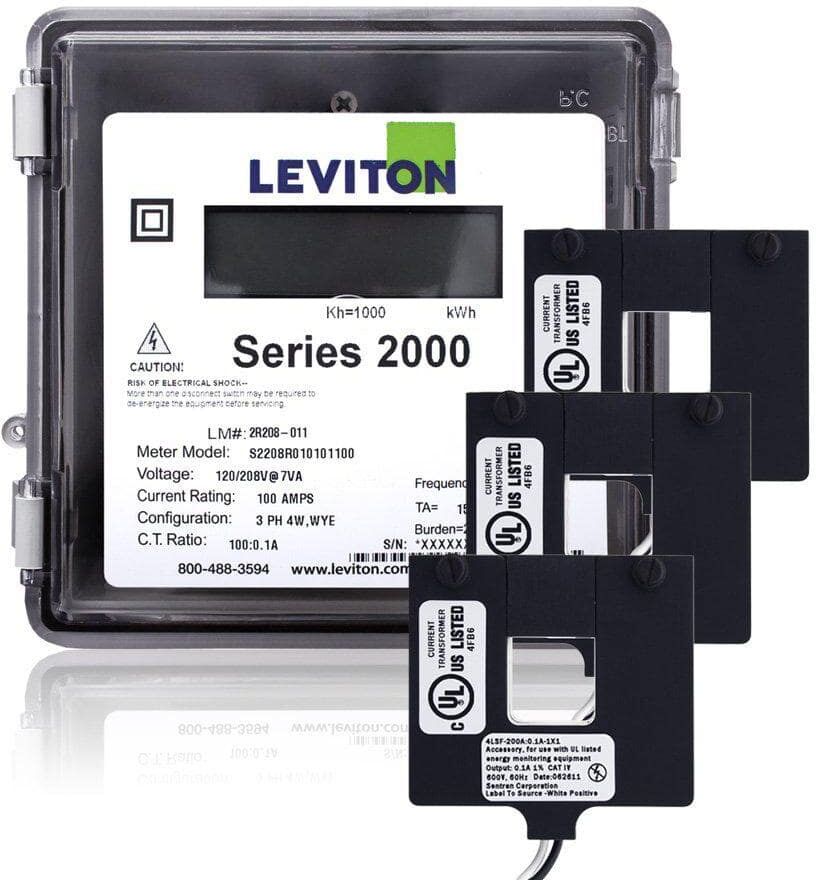 Leviton Series 2000 Three Phase Outdoor kWh Meter Kit, 277/480-Volt 3P4-Watt 200 Amp with 3 Split Core CTs, Gray