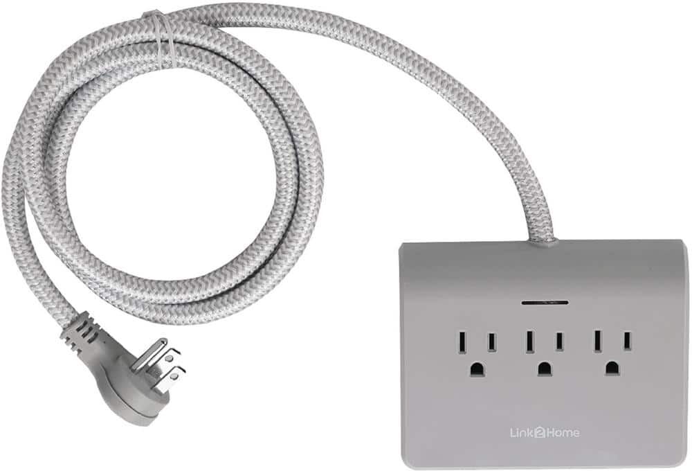 Link2Home 3-Outlet 4-USB Power Dock Surge Protector with 5 ft. Textile Cord and Grounded Plug in Gray