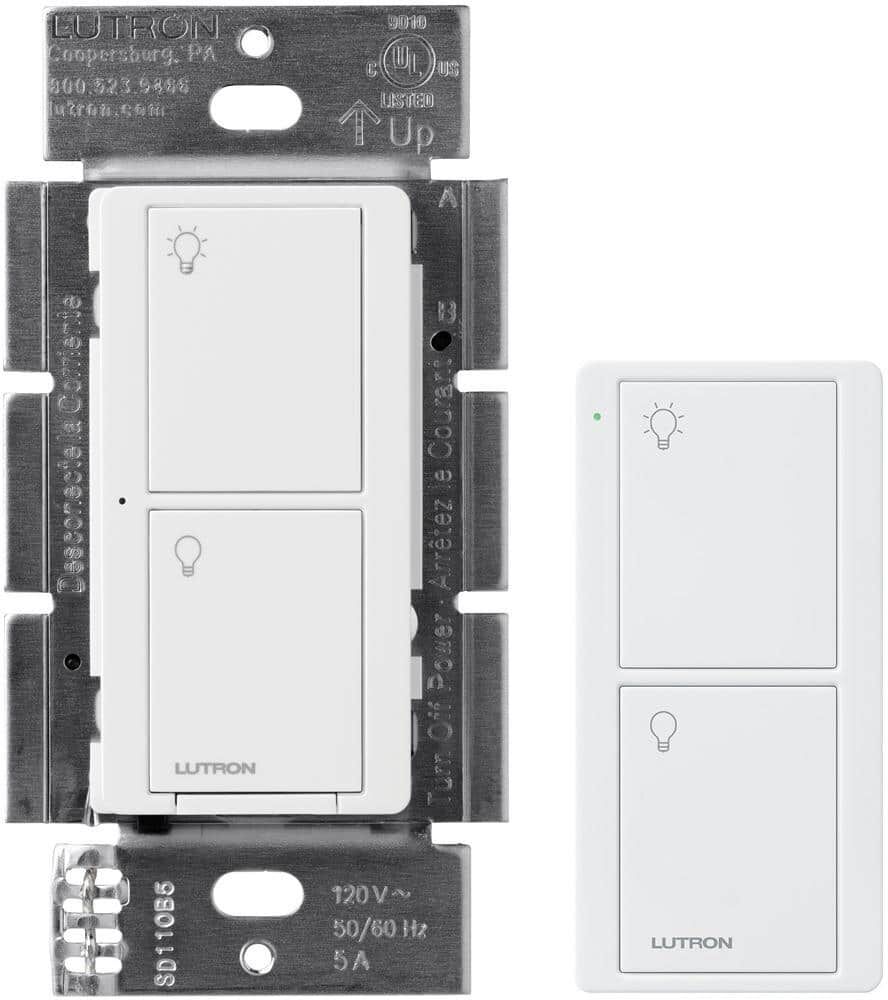 Lutron Caseta Smart Lighting On/Off Switch and Remote Kit for All Bulb/Fans, 5A, Neutral Wire Required, White (PD5ANS-2BPICO)