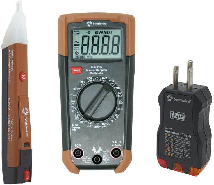 Southwire Electrical Test Kit with Full-Function Multi-Meter, Non-Contact Voltage Detector and Outlet Tester