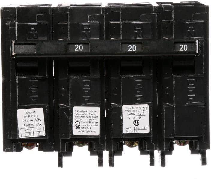 Siemens 20 Amp Three-Pole Type QP Circuit Breaker with 120-Volt Shunt Trip