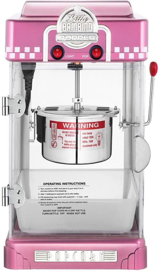 GREAT NORTHERN 2.5 oz. Kettle Pink Little Bambino Countertop Popcorn Machine with Measuring Spoon, Scoop, and 25-Serving Bags